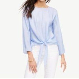 ANN TAYLOR Blue Textured Tie Waist Top MEDIUM